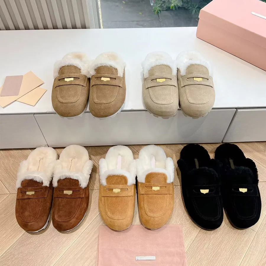 In-Stock Miu Genuine Leather High-Top Retro Wool Integrated Platform Thick-Soled Height-Increasing Closed-Toe Slip-On Versatile Cotton Shoes for Women