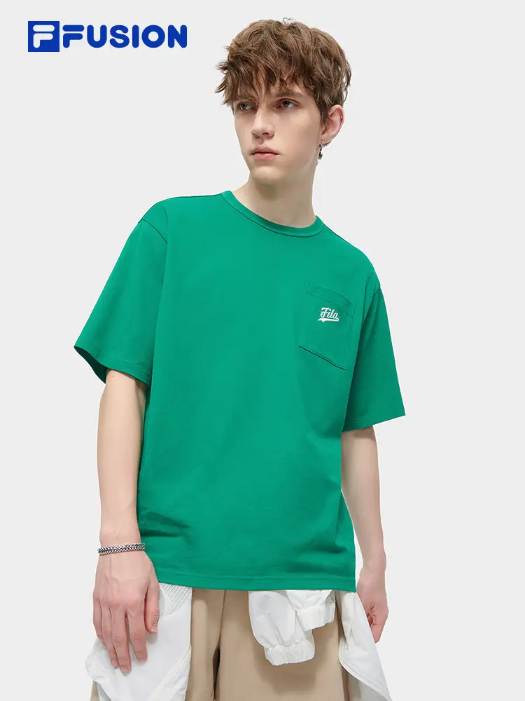 Fila Fusion Trendy Men's Knitting Short-Sleeved Shirt 2024 Summer New arrival Fashion pure cotton Loose T-Shirt