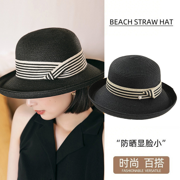 2026 Sun Hat for Women, Summer French Style Curled Brim Straw Hat, British Retro Versatile Sun Protection Hat, Elegant Light Luxury Fisherman Hat