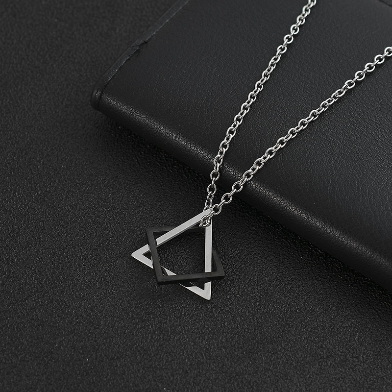 Fashion Trendy Men's Internet Celebrity Geometric Irregular Necklace Triangle Square Combination Pendant Titanium Steel Jewelry Hanging Ornaments