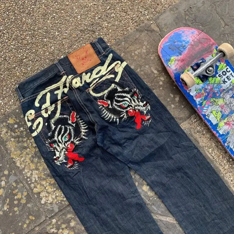 American Y2K Street Hip-hop Letter Embroidered Straight Jeans Men's Trendyy Versatile Casual High-waisted Jeans