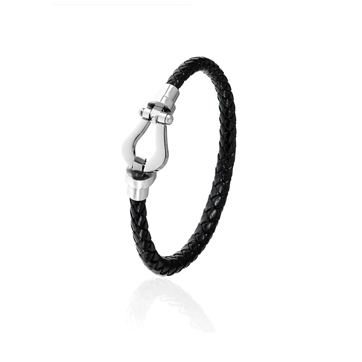 Horseshoe Buckle Titanium Steel Bracelet for Men, High-End, Light Luxury, Niche Black Braided Bracelet, Couple Gift Bracelet, Hip-Hop Style for Women Foto QC da TAOBAO su Qualit.ly