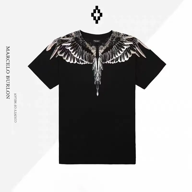 Authentic Marcelo Burlon Mb Classic Ice Wing Gray Wing Short-Sleeve T-Shirt for Men and Women Trendy