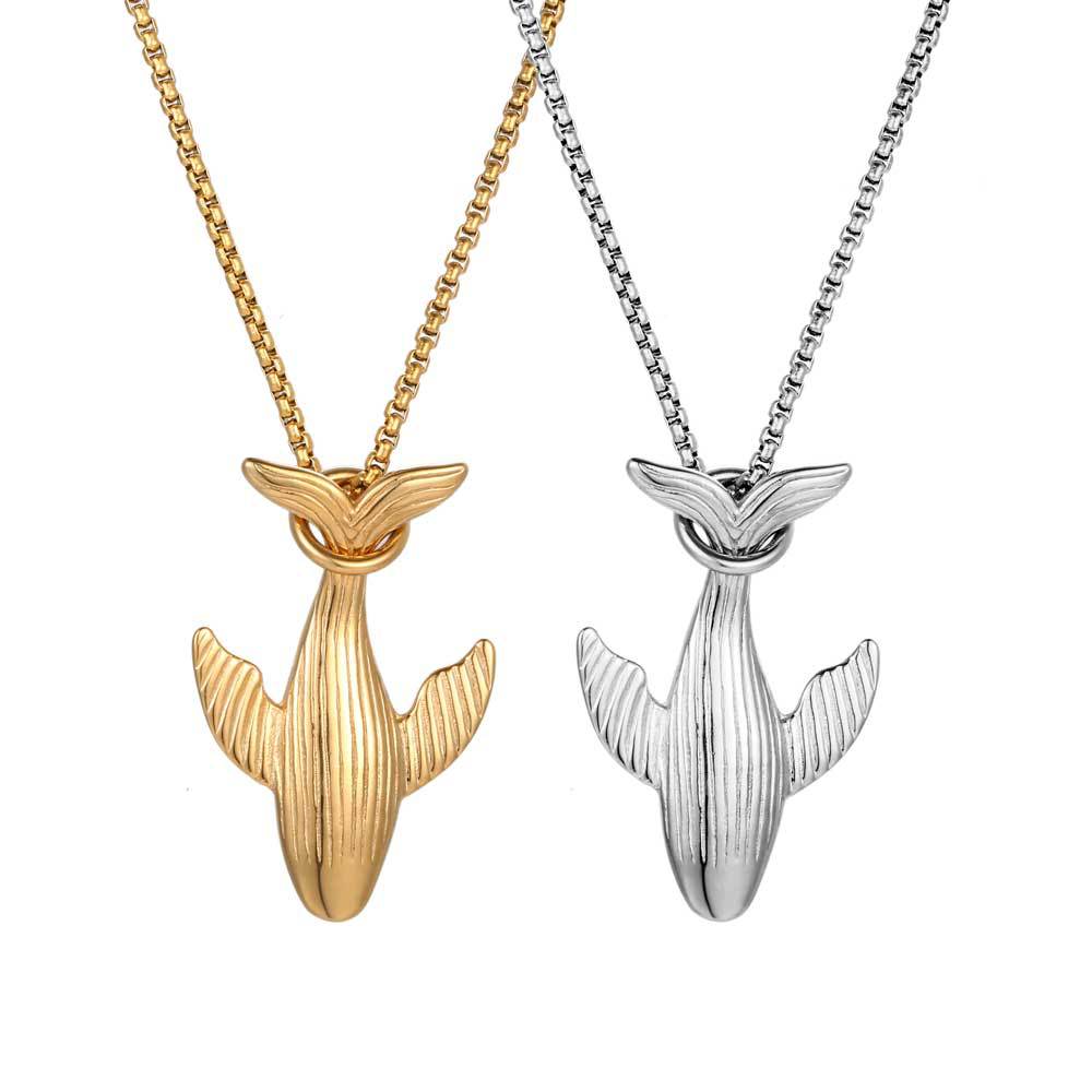 INS Mori Titanium Steel Pendant Gold and Silver Animal Whale Art Pendant Cute Meng Kun Men's Necklace SP983