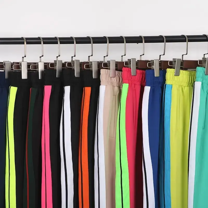 Trendy Pa Palm Lm Sky Rainbow Sweatpants Corner Zipper Contrast Color Stripes Men's and Women's Ang Sports Straight-leg Pants