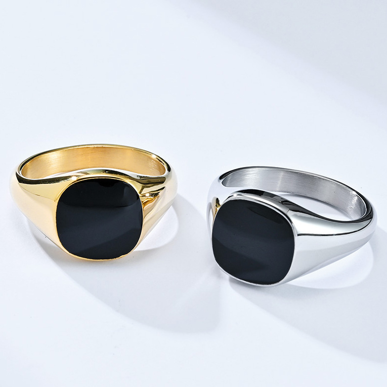 Cross-Border E-Commerce Titanium Steel Oil Dripping Black Seal Ring Unisex Style Men and Women Trendy Personalized Hand Jewelry Spot Wholesale