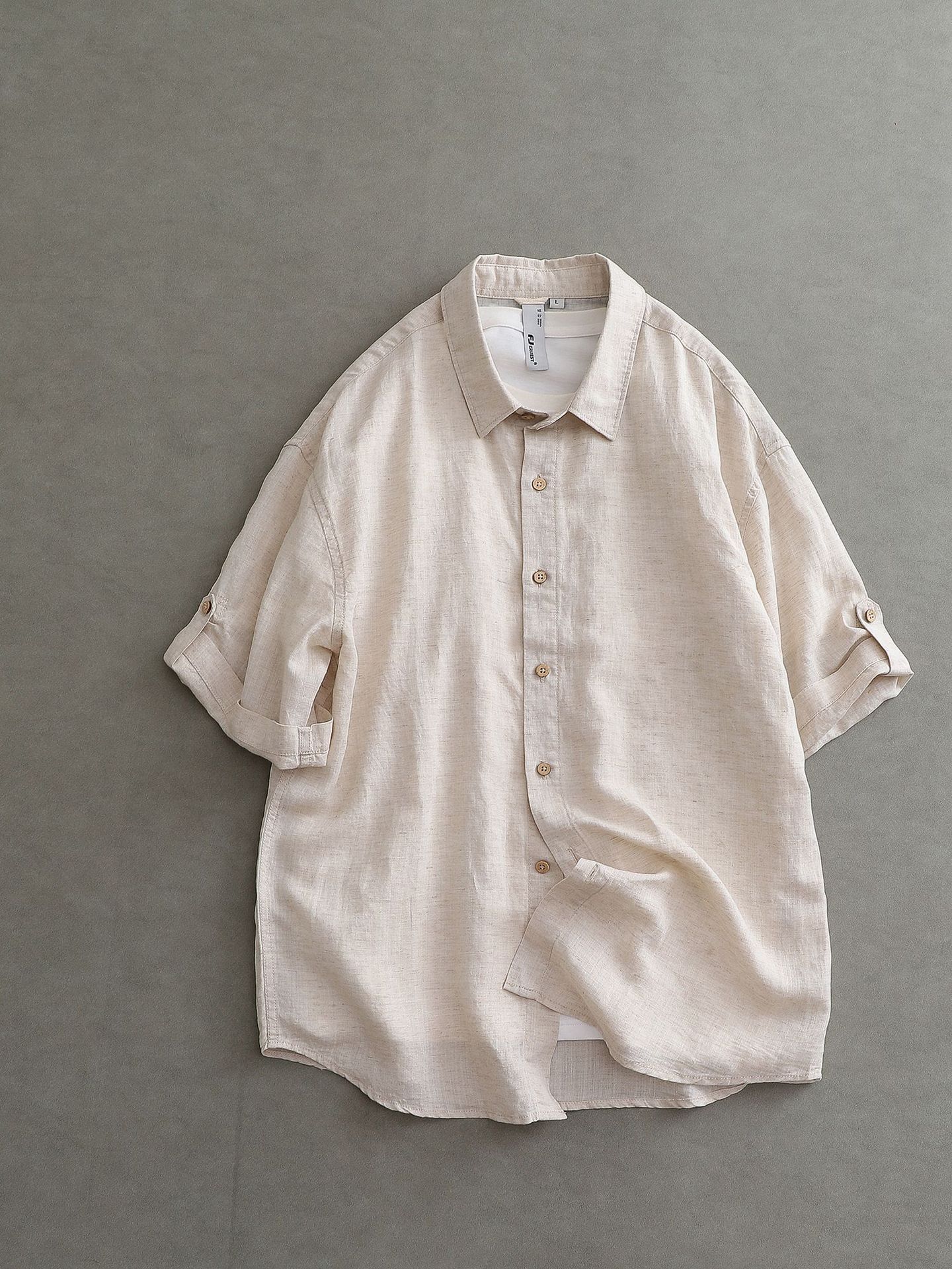 Linen Short-Sleeved Shirt Men's Casual Thin Linen Shirt Men's Summer Linen Breathable Pure Color Simple Top 2003