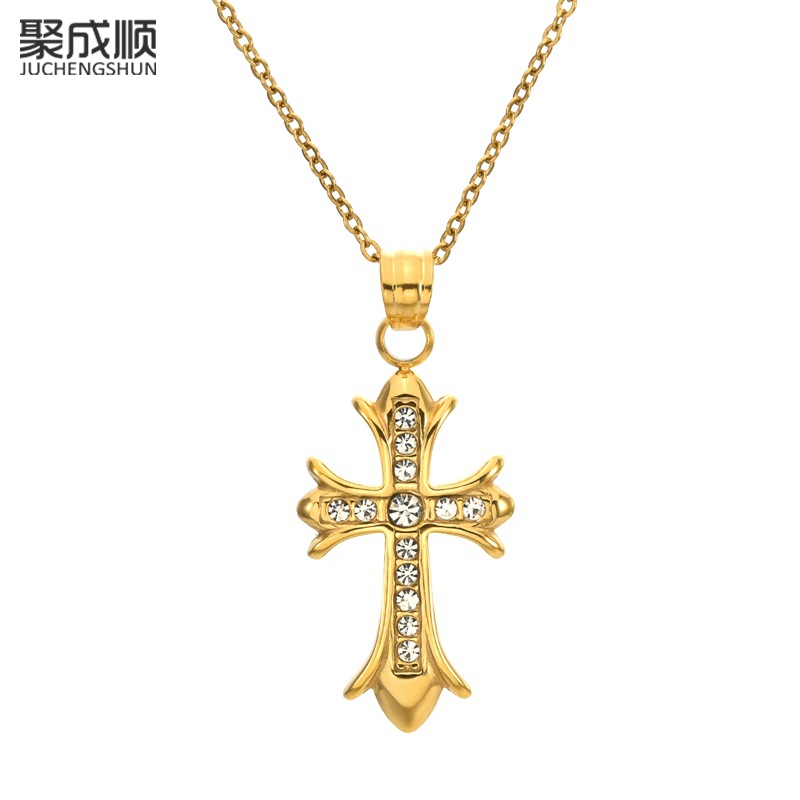European and American High-End Women's Korean-Style Clavicle Chain Necklace Full of Diamonds Cross Necklace Titanium Steel Niche Accessories