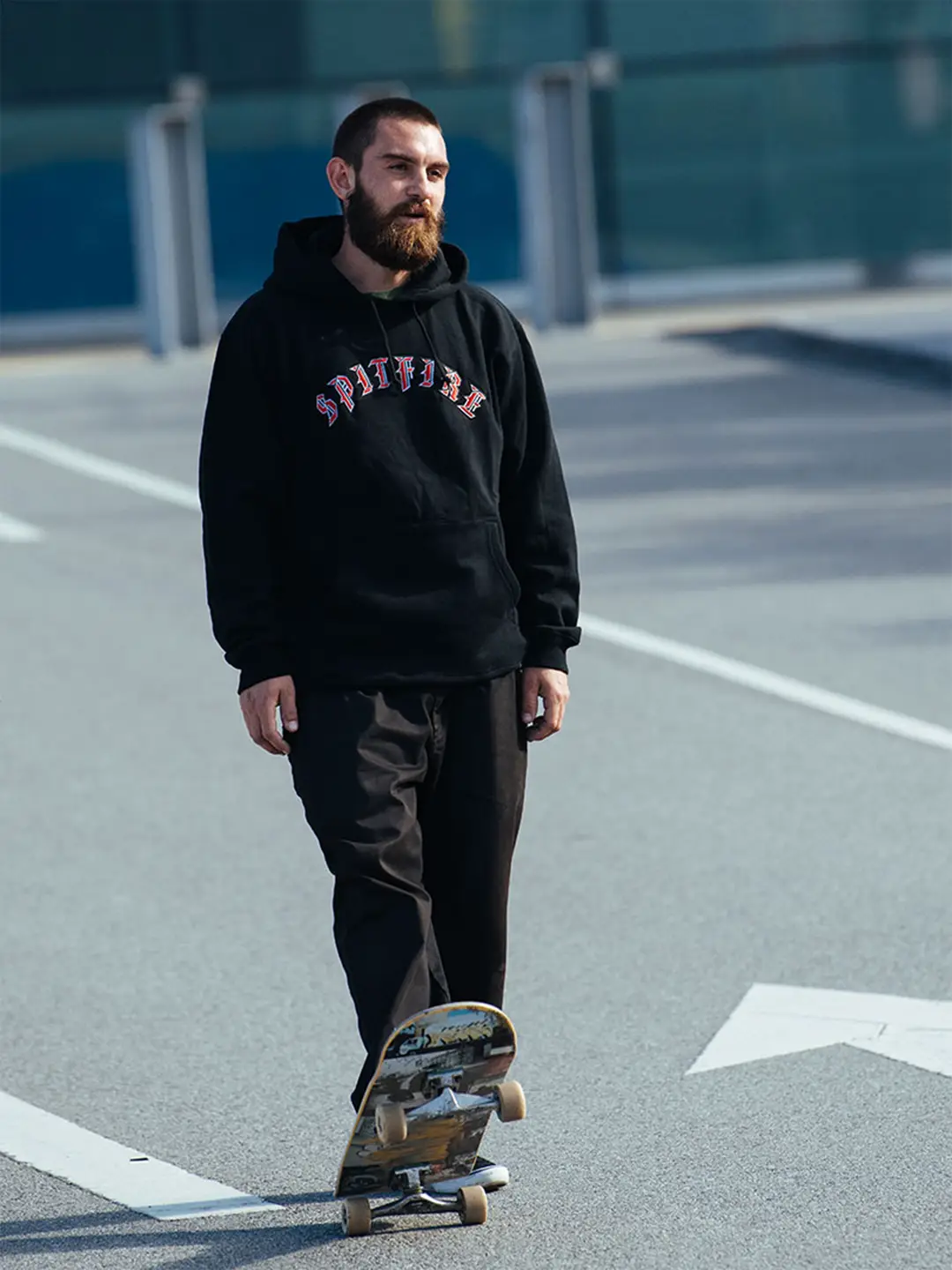 American-Style Skateboard Spitfire Retro Embroidered Trendy Street Long-Sleeve Hooded Sweatshirt for Men and Women Couples