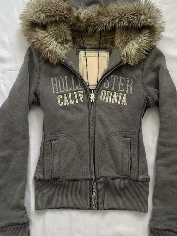 Flower Mat Original American Style Retro Grey Printed Sweatshirt vintage Niche Design Sense Hooded Coat Women Autumn