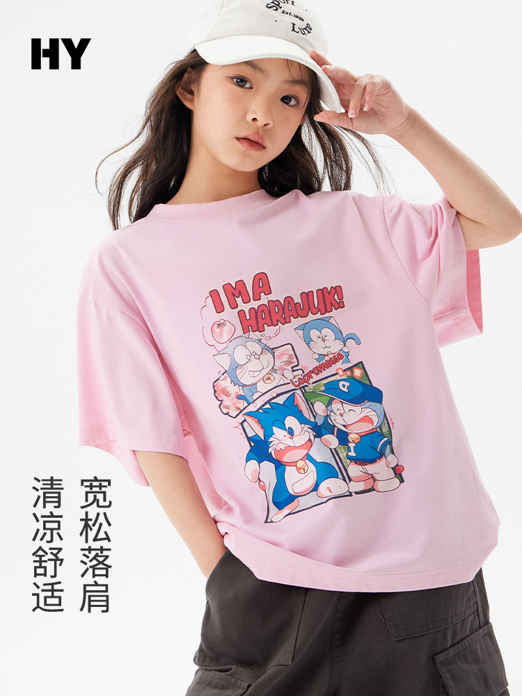 Children's Cartoon Children's Wear T-Shirt Summer New Girls' Korean Style Thin Top Mid-Big Children's Western Style Summer Short-Sleeved Trendy