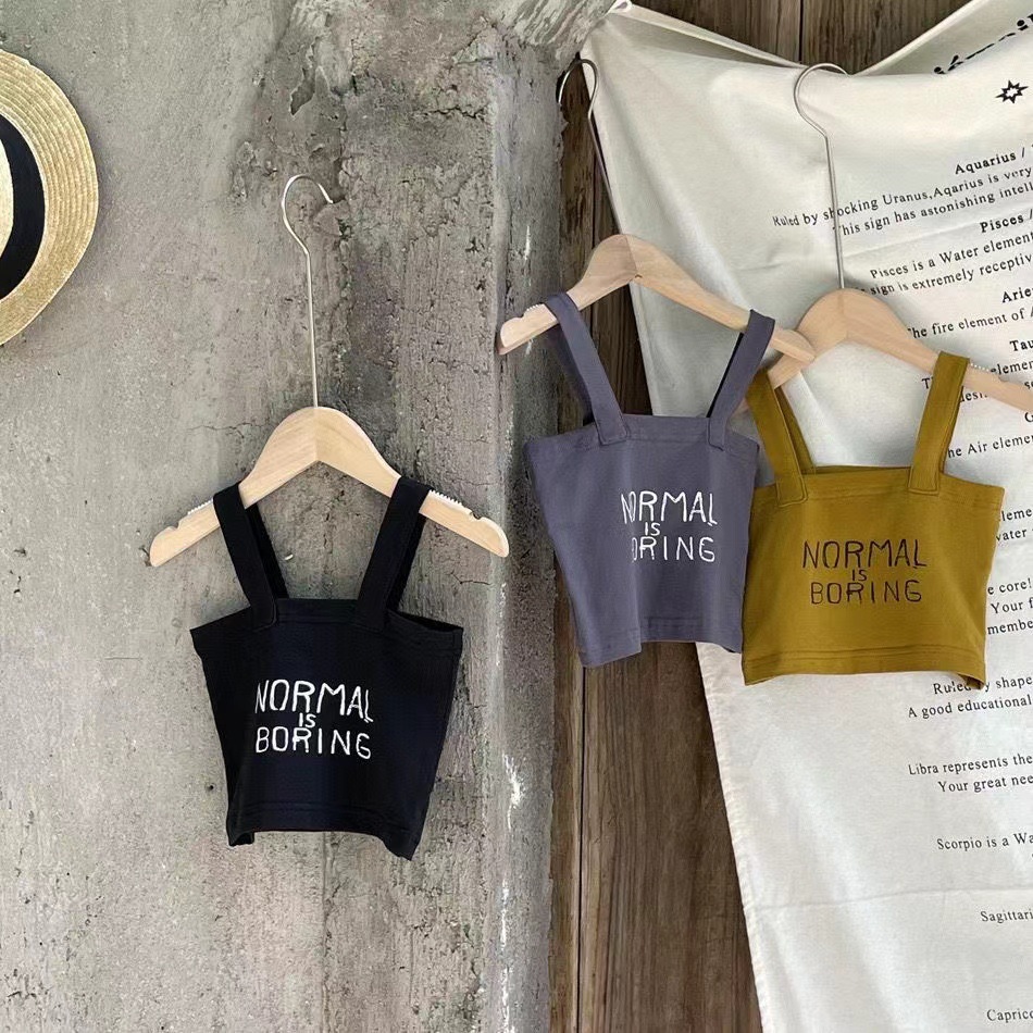 Girls' Summer Vest Sling Baby's Western-style Children's Personality Trendy Short Alphabet Internet Popular Street Dance Navel Top