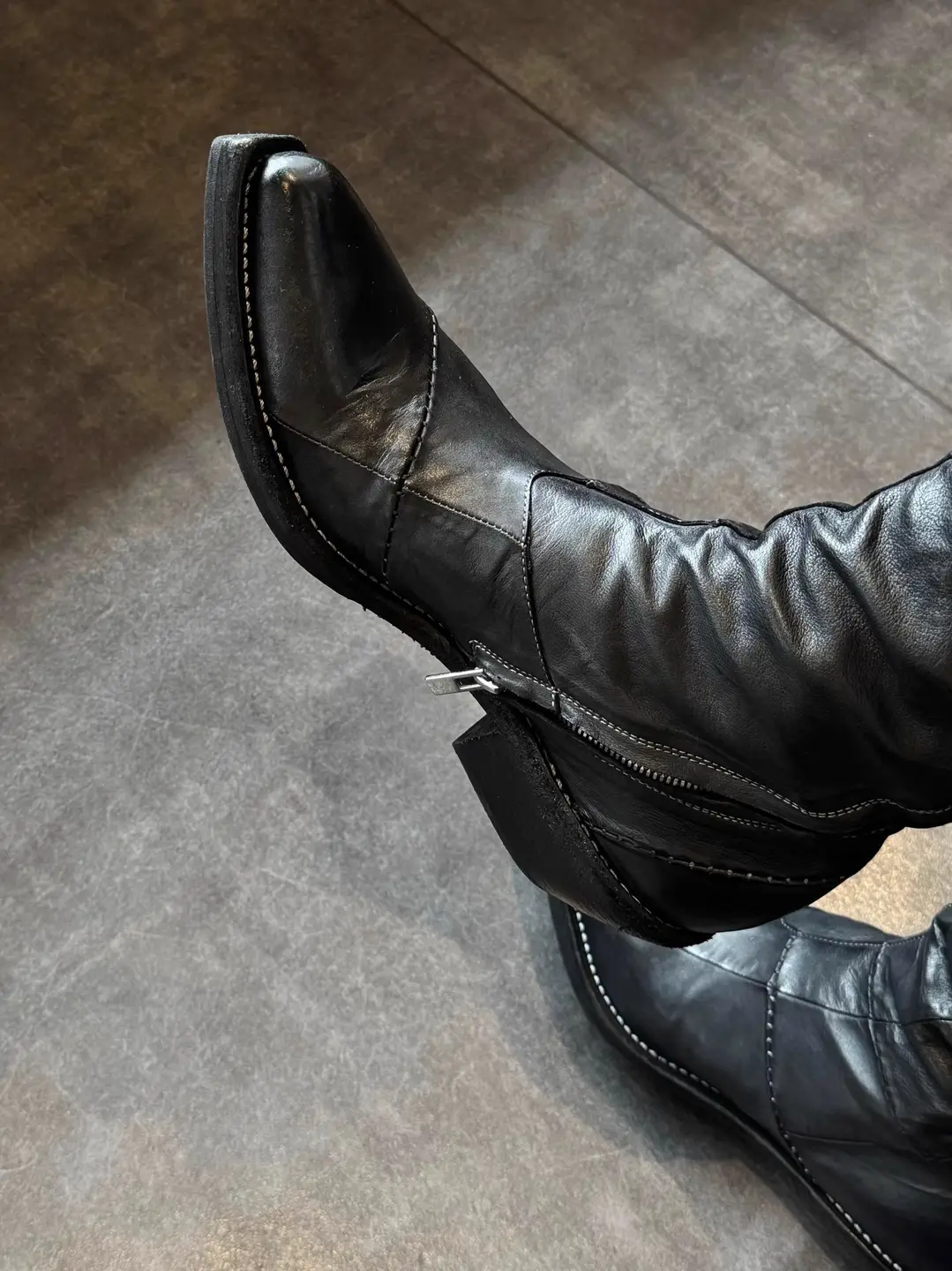 Vintage Dark Stitching Cowboy Boots Chunky Heel Pointed Toe Witch Boots Men's Spiral Zipper Do-Over Chelsea Boots Knight Boots