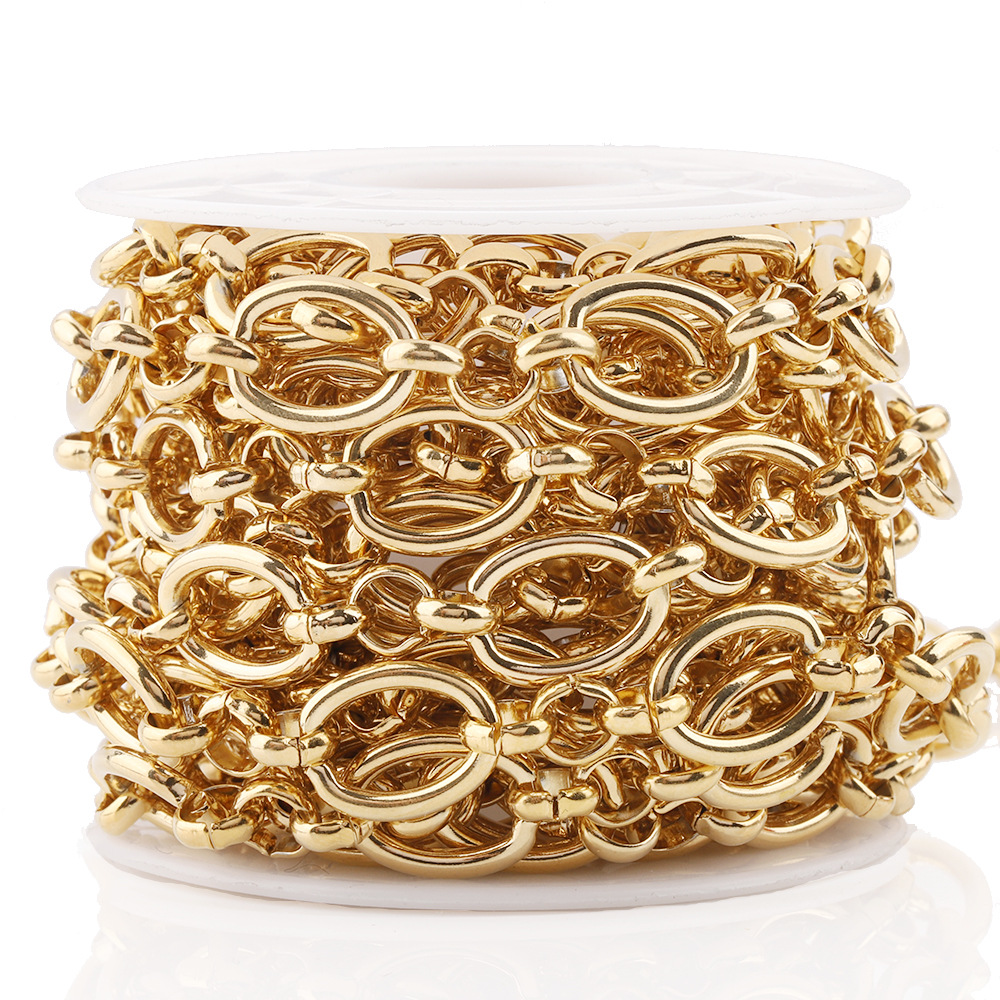 Color-preserving 18K gold stainless steel handmade chain buckle chain 3 to 1 round pearl combination Oval chain diy luggage chain waist chain