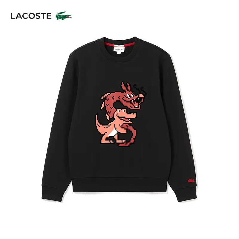 Lacoste French Crocodile Unisex Cartoon Print pure cotton Plaid Round Neck Long sleeves Sweatshirt | Sh4755