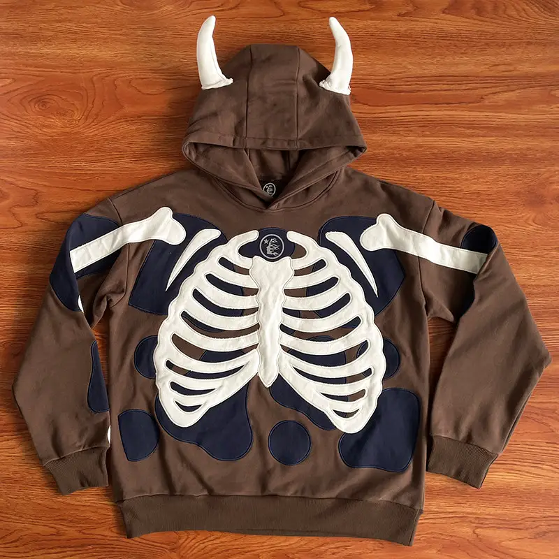 Hellstar Studios Airbrushed Bones Hoodie Embroidered Skeleton Skeleton Hoodie