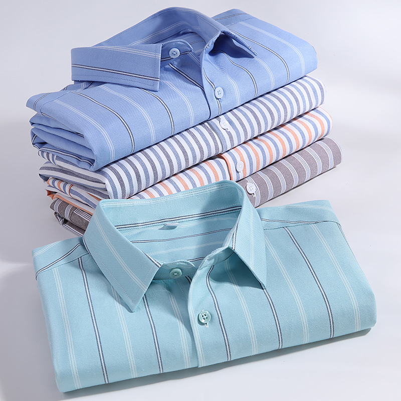 Cotton Oxford Striped Shirt Short-sleeved 2023 Summer Men's Half-sleeved Top Jacket Men's Casual Shirt