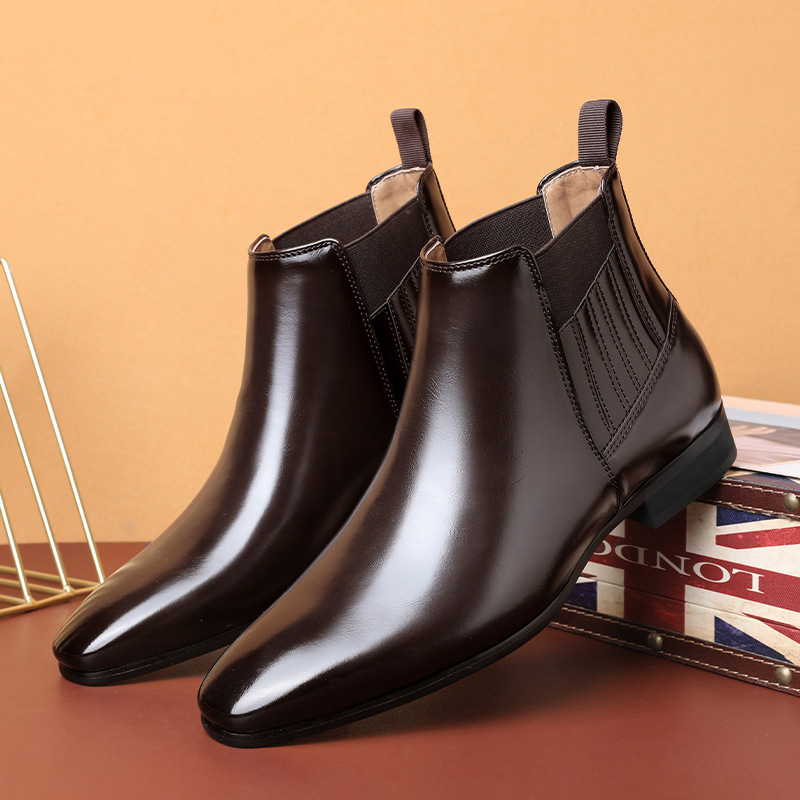 Boots Men's Pointed Toe British Chelsea Boots Men's Simple High-Top Business Formal Leather Shoes Factory Direct Sales in Stock