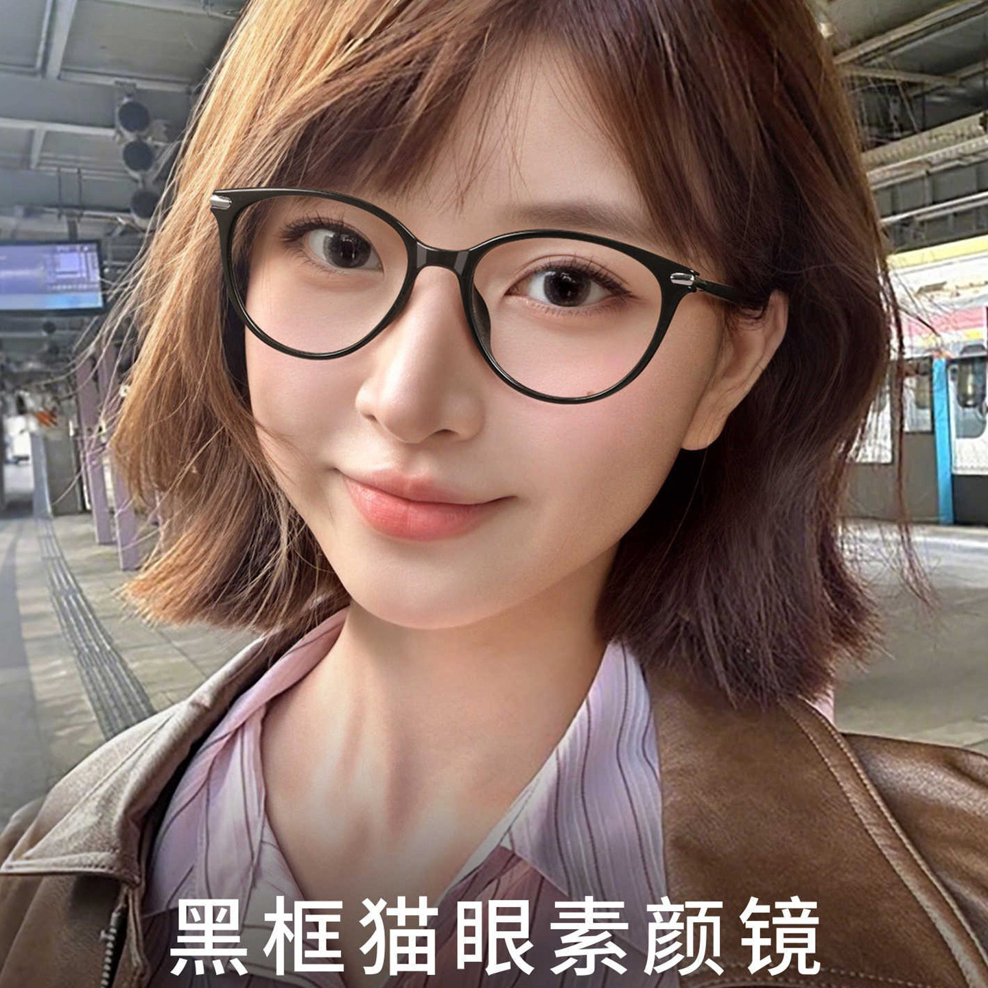 Black Frame Cat-Eye Glasses for Women, a Makeup-Free Essential, Can Be Customized with Prescription Lenses, Anti-Blue Light, Suitable for Square and Round Faces, Ultra-Light Black Eyeglass Frame