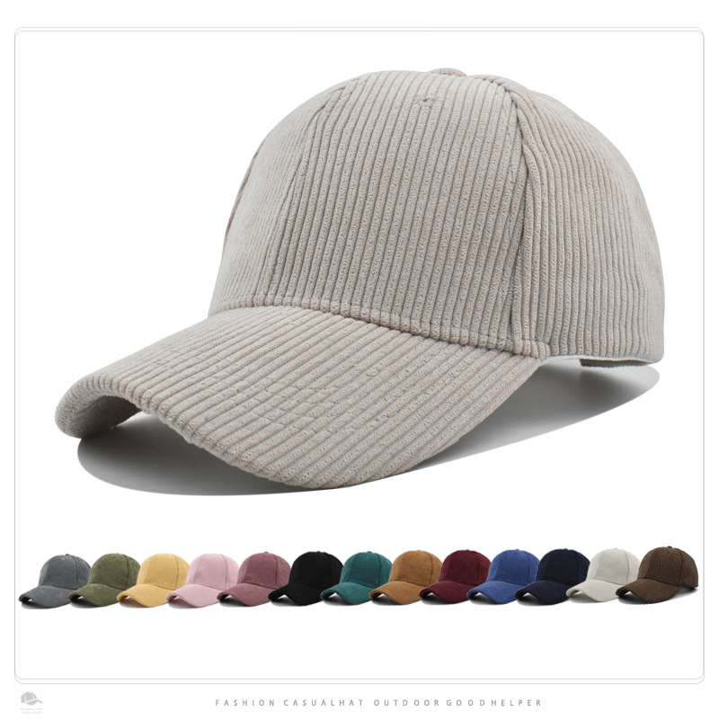 Hat Women's Autumn and Winter Solid Color Corduroy Light Plate Baseball Cap Korean Style Curved Eave Fashion Trendy Men's Outdoor Sunshade Cap
