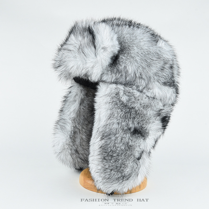 Imitation Mink Fur Lei Feng Hat Men's and Women's Winter Thickened Plush Northeast Outdoor Warm Ear Protection Hat Big Head