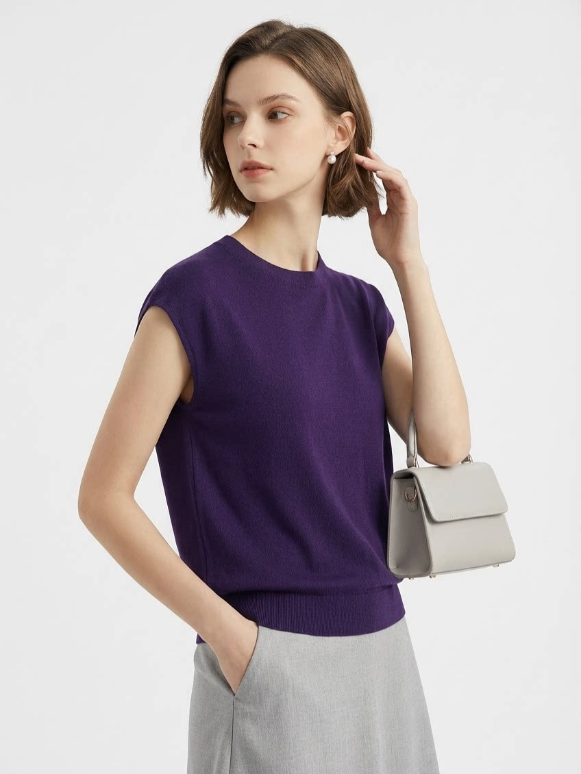 In-Stock Black Tencel Knit Short-Sleeve Women's Top, 2026 Summer New Fashion Versatile Small Puff Sleeve Round Neck Base Knit Shirt