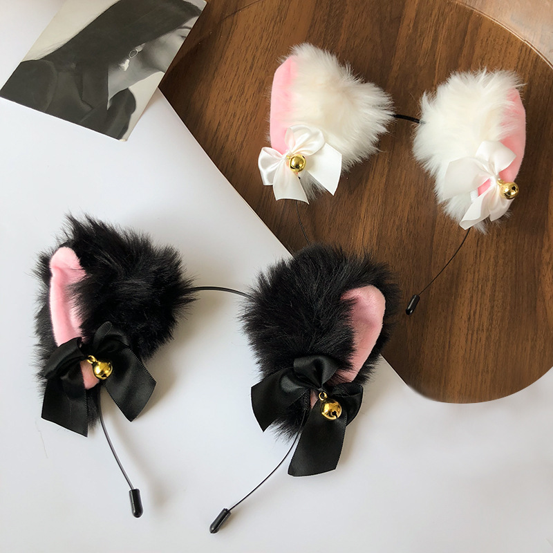 Cute Plush Cat Hairband Cat Ear Fox Headband Beast Ear Hairpin Headwear Hairpin Bell Women's Hair Accessories Trendy