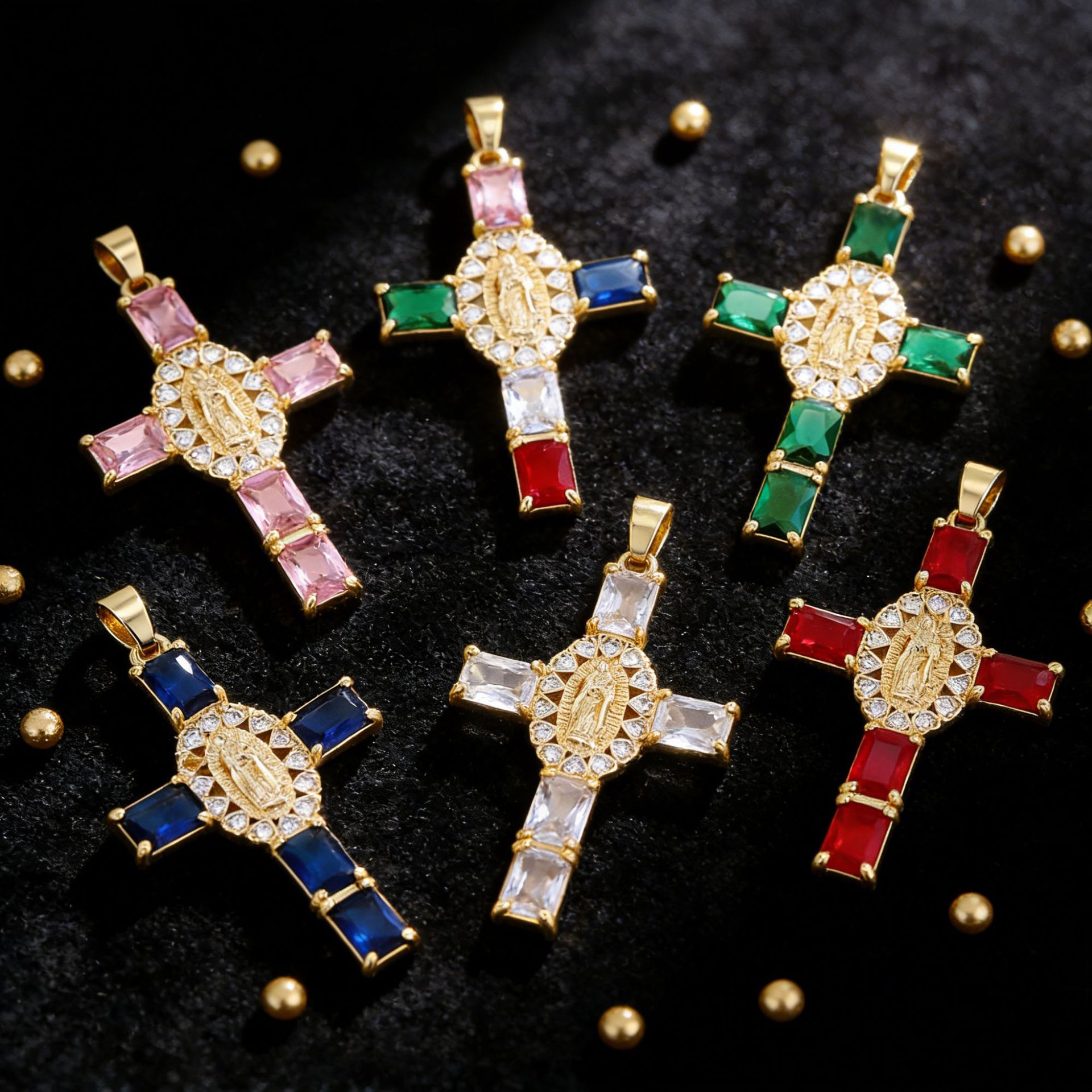 Cross-Border Hot-Selling Cross-Shaped Micro-Inlaid Zircon Gold Letter Pendant DIY Necklace Pendant Miniature Projection Clavicle Chain