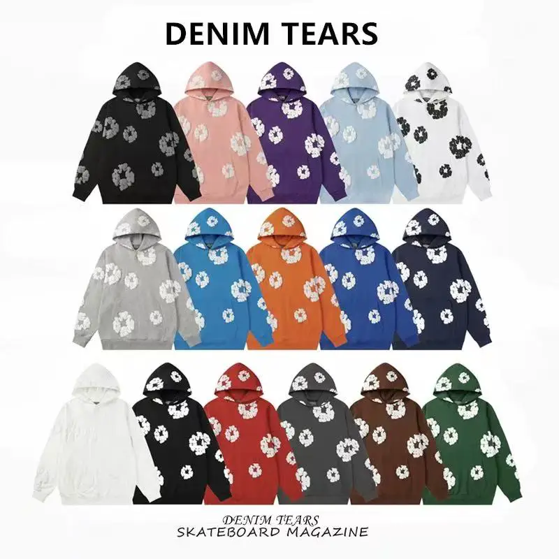 FOG high street DENIM TEARS kapok foam Print American classic Loose Casual sports hooded Sweatshirt