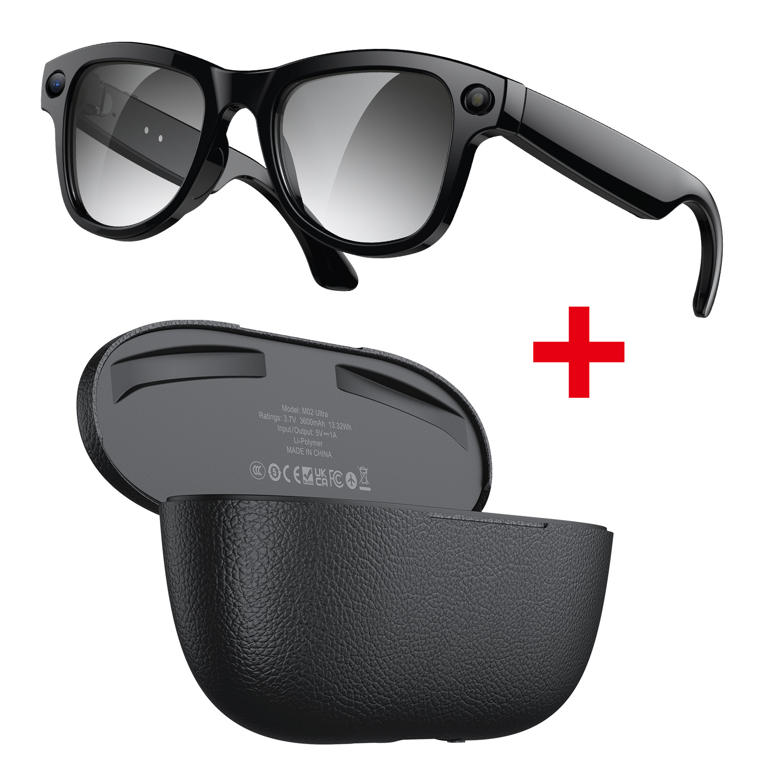 Ai Glasses with Built-In Charging Case, Smart 800W Pixel Camera, Ai Translation, Call Function, Music, Color-Changing Sunglasses, Bluetooth