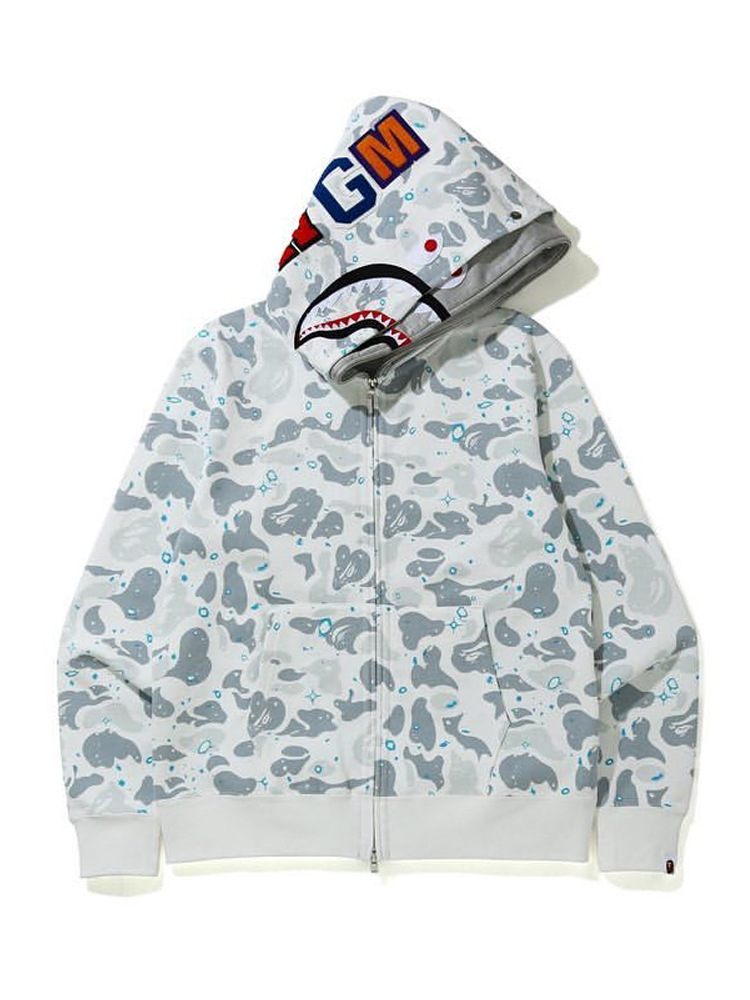 Cross-border Foreign Trade Agency BAPE Shark Double Hat Casual Sweater Zipper Coat Starry Sky Camouflage Trendy Brand Loose Hoodie