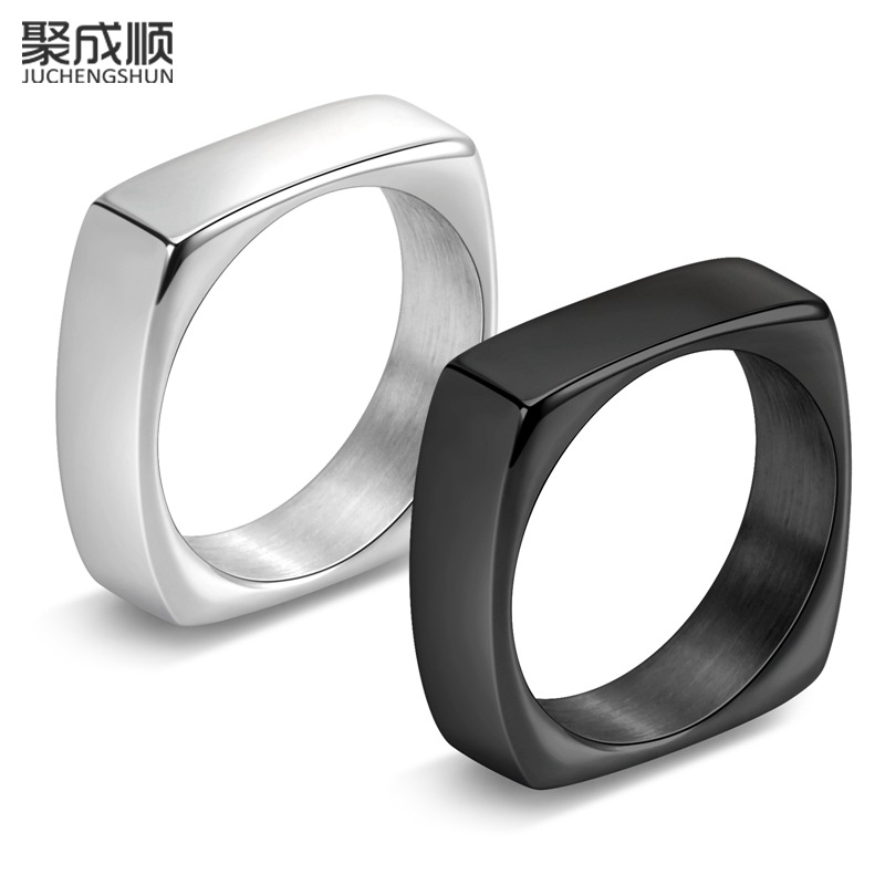 Cross-border jewelry 6MM wide square design smooth ring couple jewelry titanium steel simple high-end square ring
