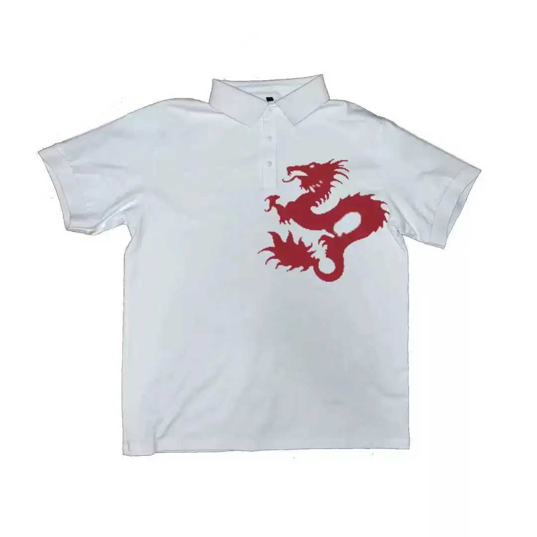 2025 New Cross-Border Polo Shirt Short-Sleeved Retro Loose Printed Button V Neck Versatile High Street Pullover Top