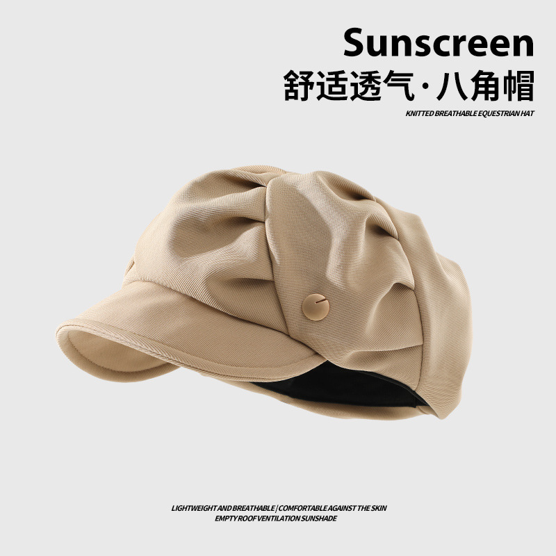 Cloud Hat Women's Folded Bag Face Showface Small Octagonal Cap Travel Daily Leisure Korean Short Brim Beret Wholesale