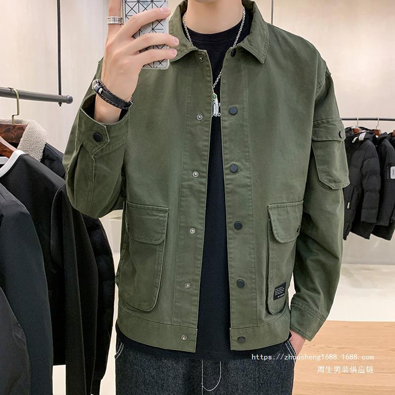 Lap Collar Jacket Men's Spring and Autumn New American Style Work Jacket Retro Trendy Brand Loose Casual Clothes Free Shipping