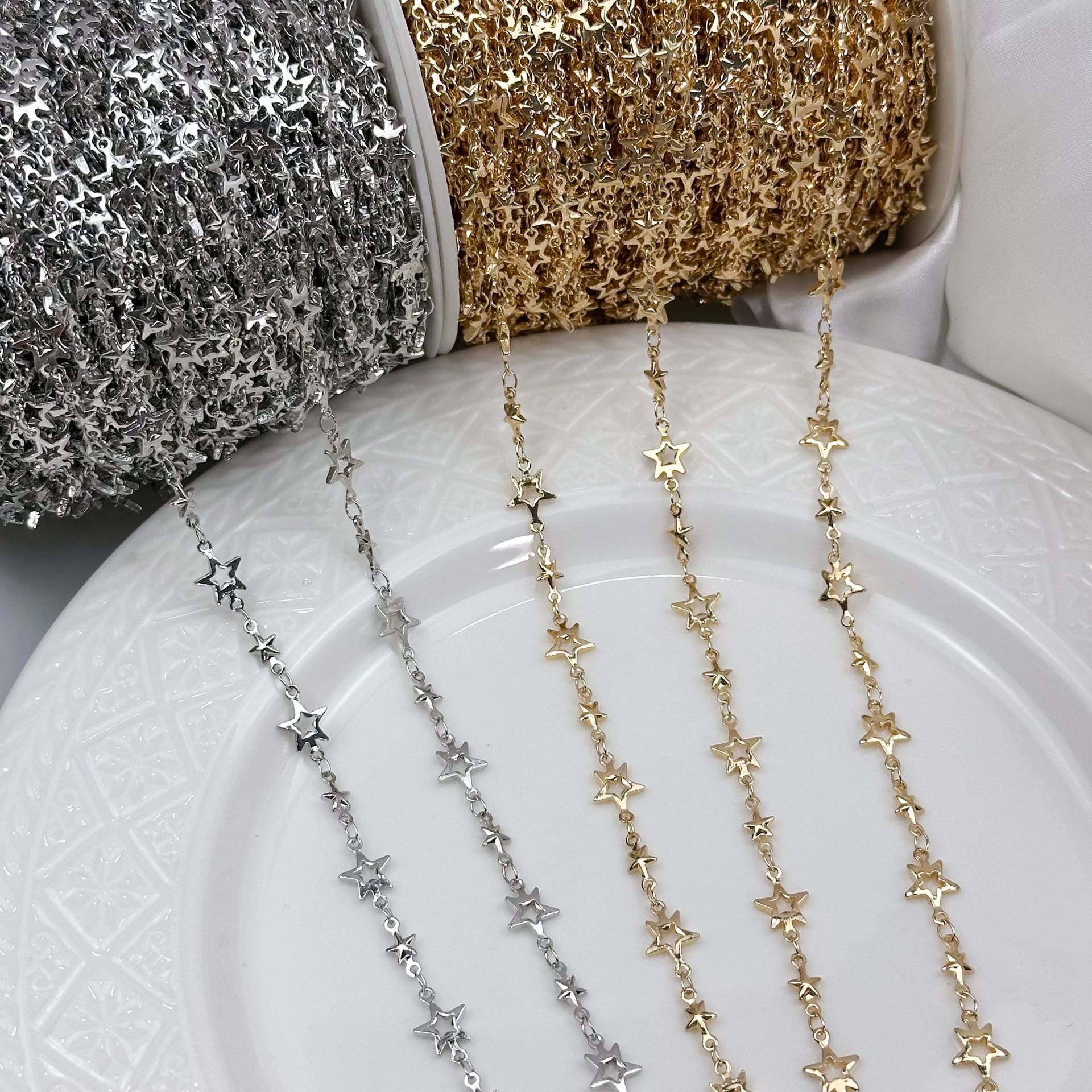 DIY Chain Hollow Five-Pointed Star Handmade Chain Color-Preserving Star Metal Chain DIY Clothing Accessories Bracelet Loose Chain
