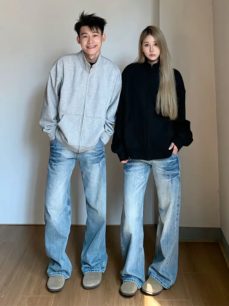 Light Blue Lightning Wash Jeans for Men, Suitable for Spring, Autumn, and Winter, American Style, High-End, Cool and Stylish, Straight-Leg, Slightly Flared, Scimitar Pants