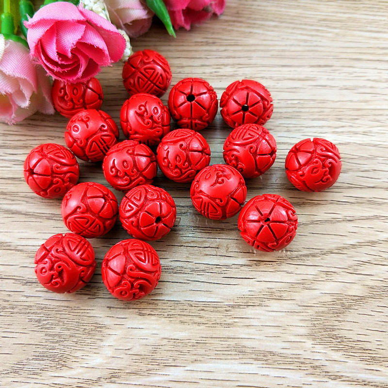 Cinnabar carving dragon ball ball Taiwan cinnabar loose beads spacer beads handmade cinnabar bracelet accessories material beaded