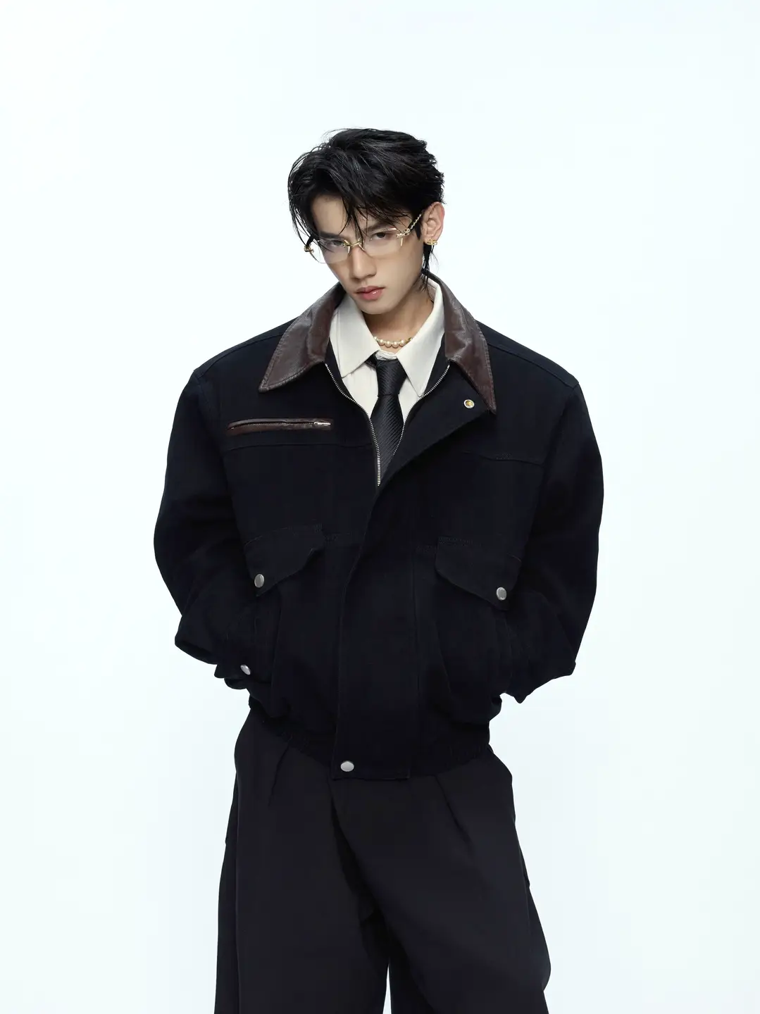 Argue Culture Classic Silhouette* Color-Blocked Lapel Structured Jacket Workwear Large Pocket Coat Zipper Top