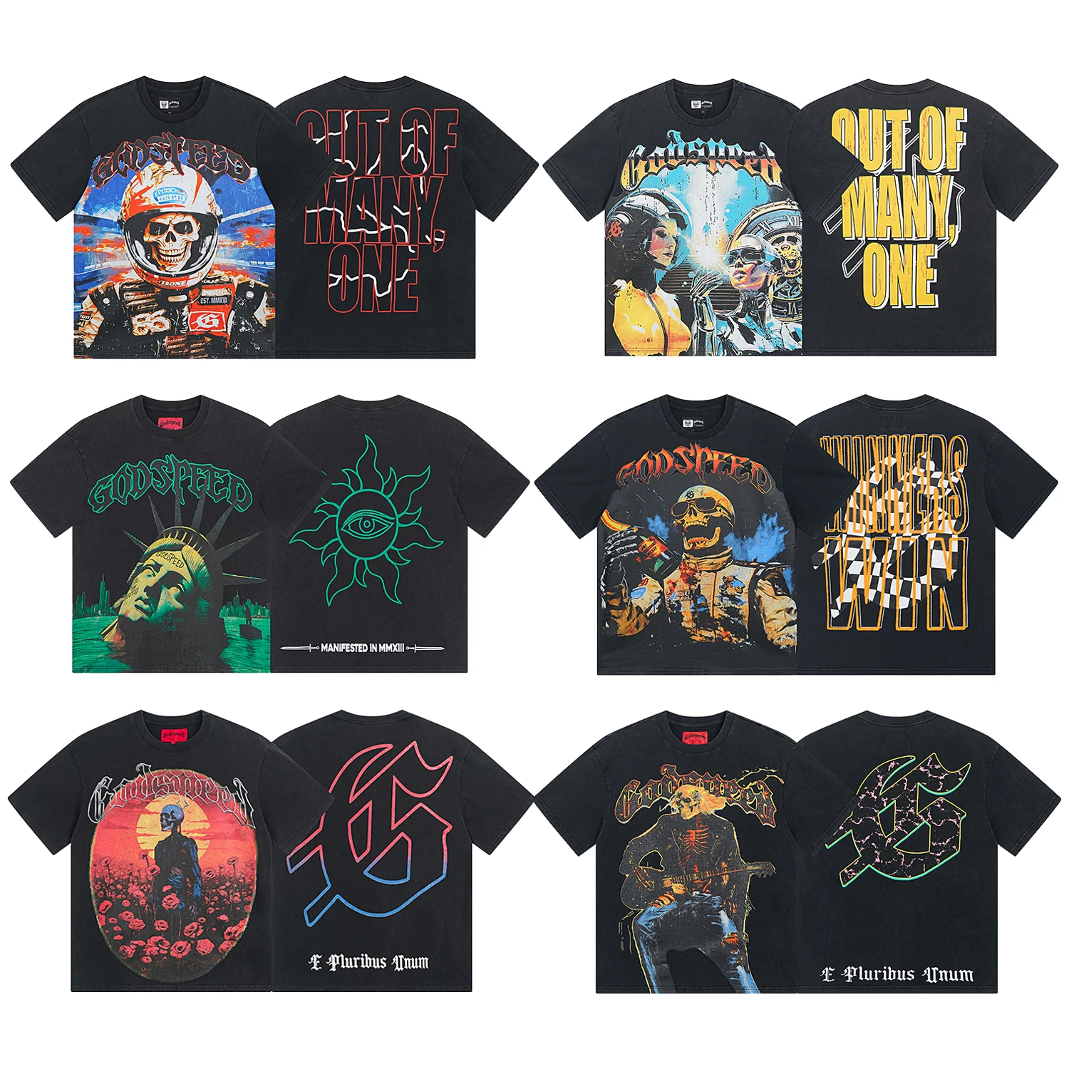 American Trendy Rock Street Retro Loose Printed Cotton Short-Sleeve①