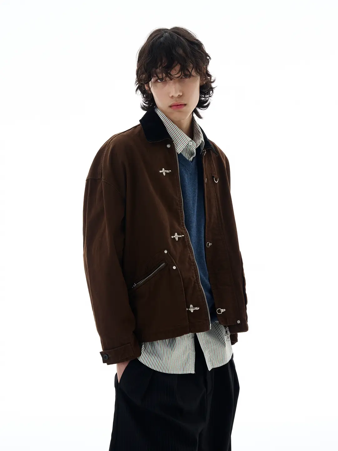 Tailang's Shop Autumn American Retro Barn Style Brown Hunting Jacket Men's Flight Buckle Workwear Jacket Couple Trendy