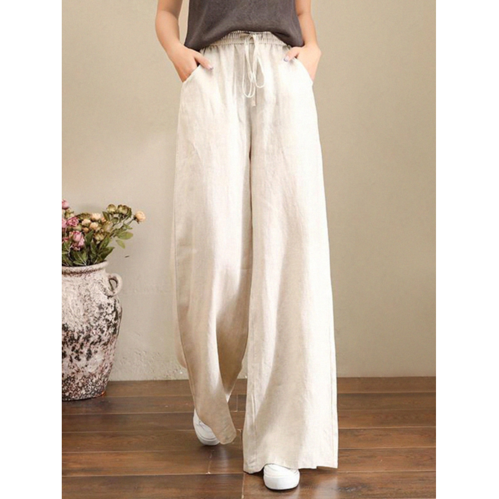 apricot sports pants women's summer thin 2024 new high waist wide leg parachute pants casual quick-drying overalls