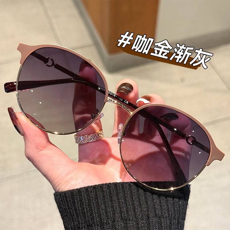 2026 New Retro Round Half-Frame Sunglasses for Women, Anti-Uv, High-End Style, Can Be Paired with Prescription Sunglasses 8305