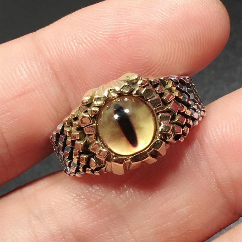 Imitation Thai Silver Ring Python Eye Snake Eye Devil's Eye Ring Opening Adjustable Ring Vintage Handmade Punk