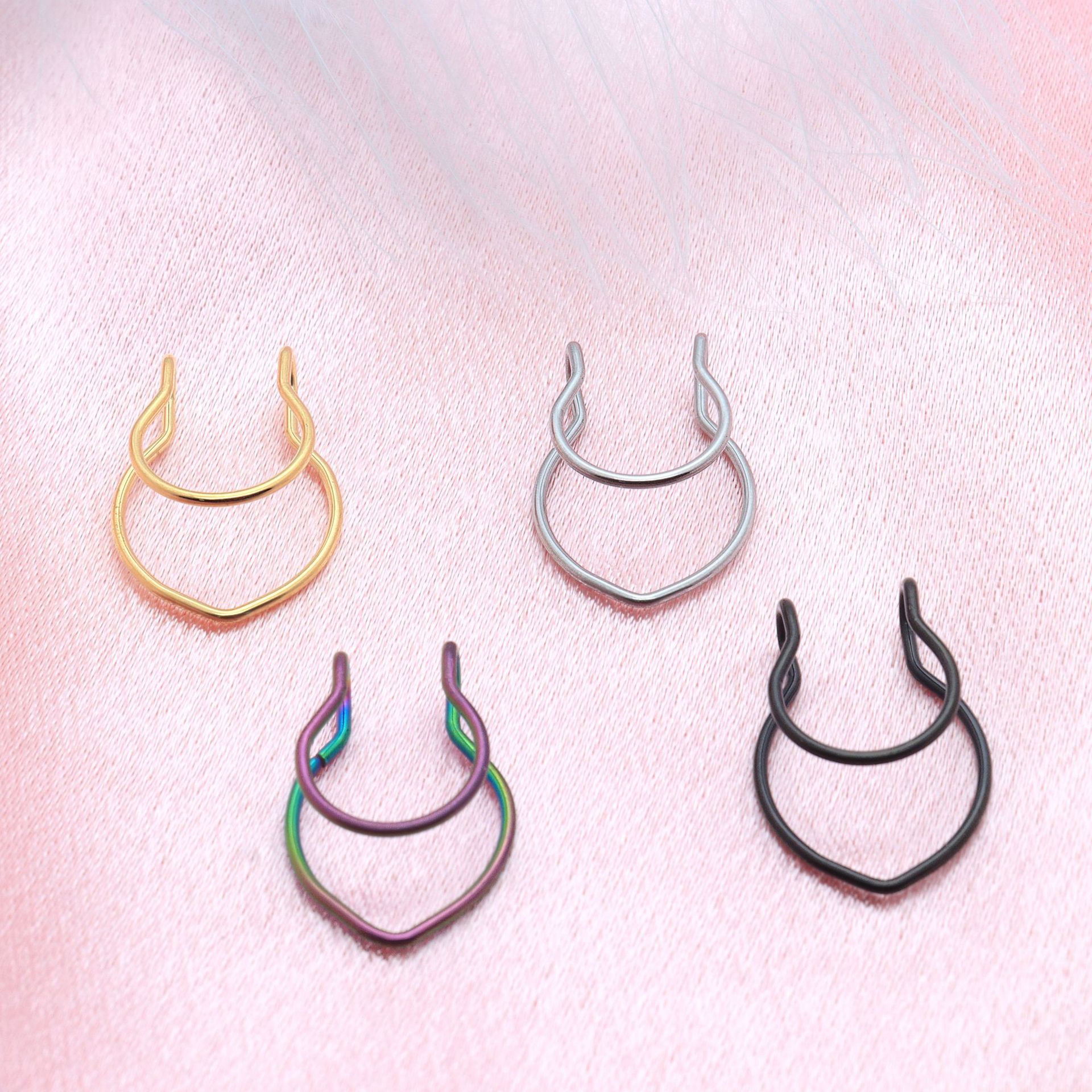 Non-Piercing European and American Double-Circle Stainless Steel Heart-Shaped Nose Jewelry Electroplated Nose Ring Nose Clip Trendy Hot Item