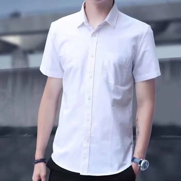 Oxford White Shirt Men's Short-Sleeved Handsome Half-Sleeved Slim-Fit High-Style Summer All-Match Casual Shirt with Pocket