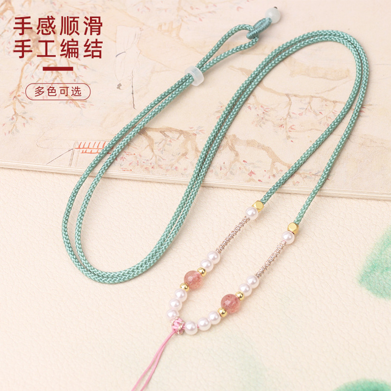 Fine Rose Quartz Lanyard, Hand-Woven Jade Pendant, Crystal Sweater Chain for Men and Women, Adjustable Necklace with Rope Accessories