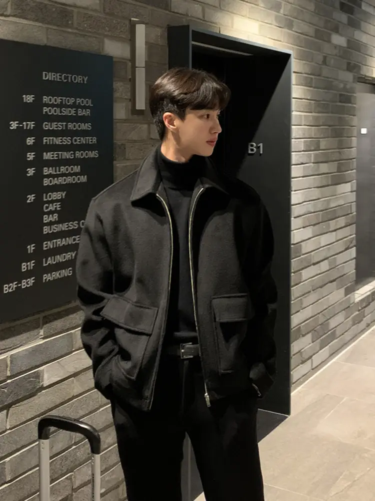 ASCLO popular new jacket autumn and winter woolen coat men's short casual Korean style handsome woolen coat fashion