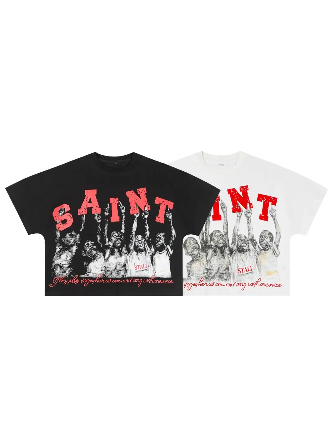 Cross-Border Trendy Brand Saint American Street Hip-Hop Double Yarn Pure Cotton Loose Short Round Neck Short-Sleeved T-Shirt for Men and Women