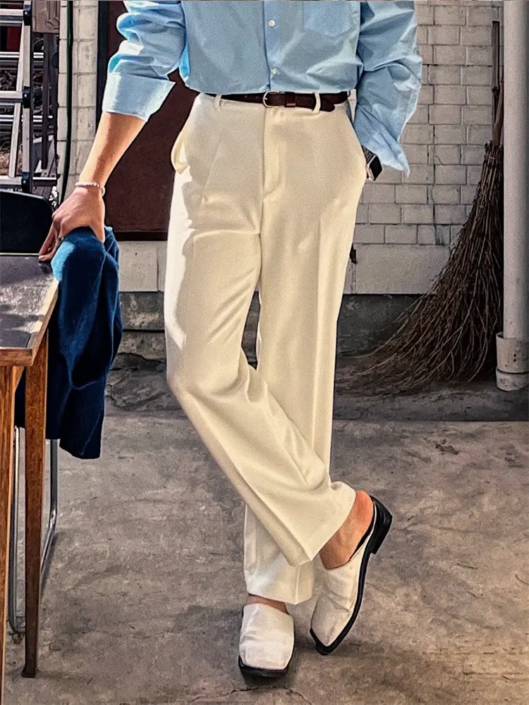 British Style Naples Trousers with a Draping, High-End Feel for Men, Suitable for Spring and Summer, Straight-Leg, Loose, Wide-Leg Pants